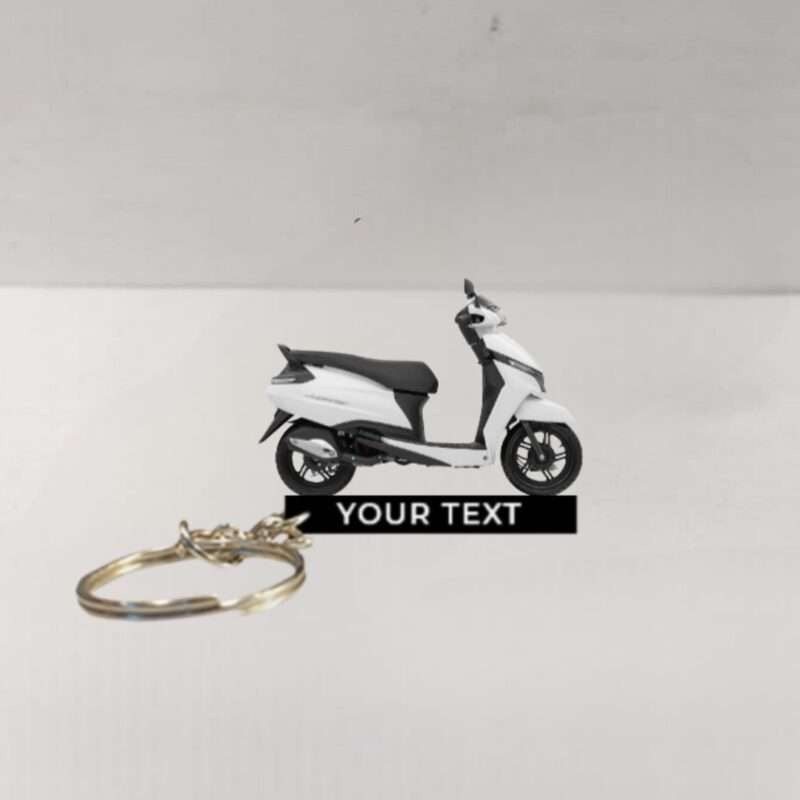 Customized TVS Jupiter Lunar White Gloss Colorful Scooter Shape Gel Number Plate Keychain