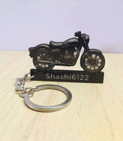 Customized Royal Enfield New Classic 350 Reborn Stealth Black Colorful Bike Shape Gel Number Plate Keychain