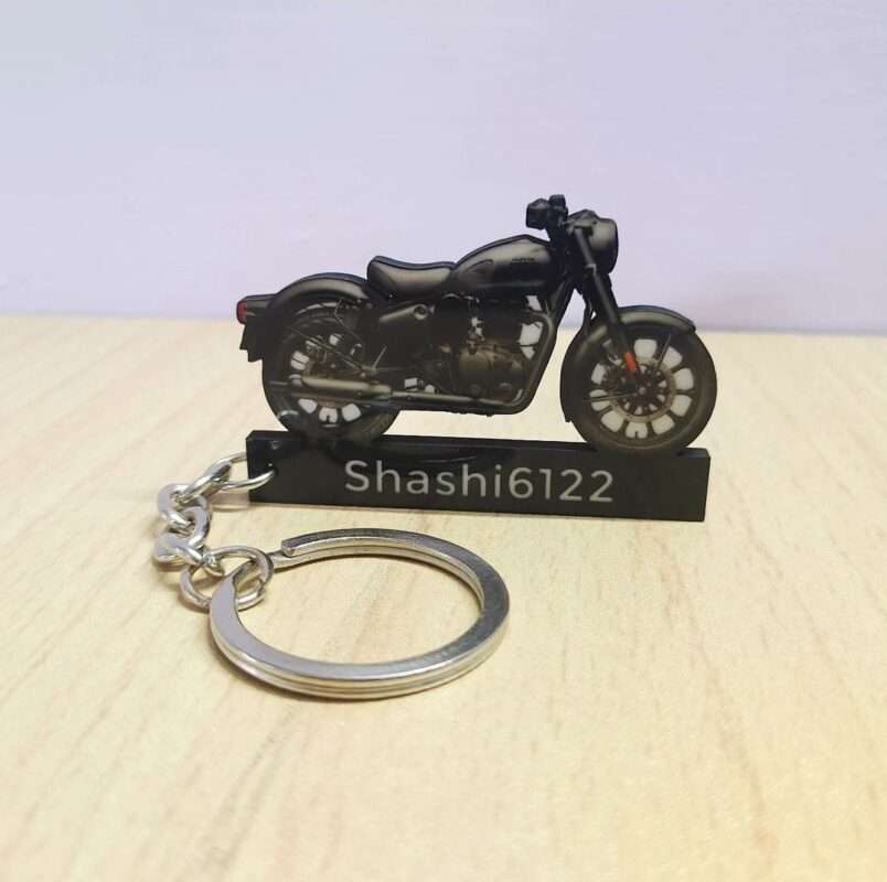 Customized Royal Enfield New Classic 350 Reborn Stealth Black Colorful Bike Shape Gel Number Plate Keychain