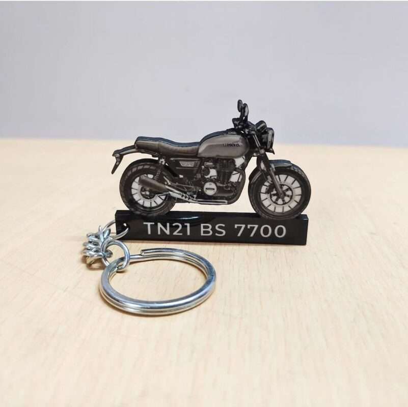 Premium Customized Honda CB350RS Matte Massive Grey Metallic Colorful Bike Shape Gel Number Plate Keychain