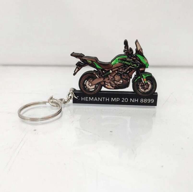 Premium Customized Kawasaki Versys 650 Green Colorful Bike Shape Gel Number Plate Keychain