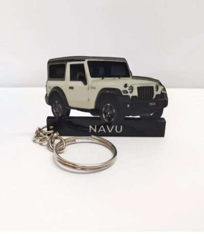 Premium Customized Mahindra Thar Everest White Colorful Car Shape Gel Number Plate Keychain