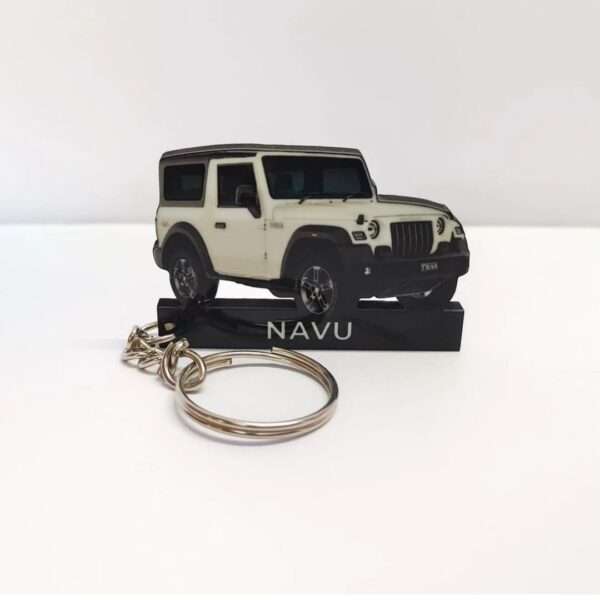 Premium Customized Mahindra Thar Everest White Colorful Car Shape Gel Number Plate Keychain