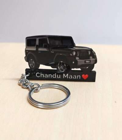 Premium Customized Mahindra Thar Stealth Black Colorful Car Shape Gel Number Plate Keychain