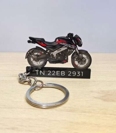 Premium Customized Bajaj Pulsar NS200 Ebony Black Colorful Bike Shape Gel Number Plate Keychain