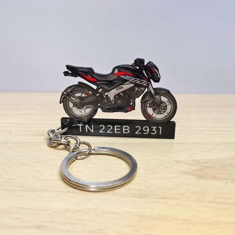Premium Customized Bajaj Pulsar NS200 Ebony Black Colorful Bike Shape Gel Number Plate Keychain