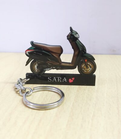 Customized Honda Activa Mat Marshal Green Metallic Colorful Scooter Shape Gel Number Plate Keychain