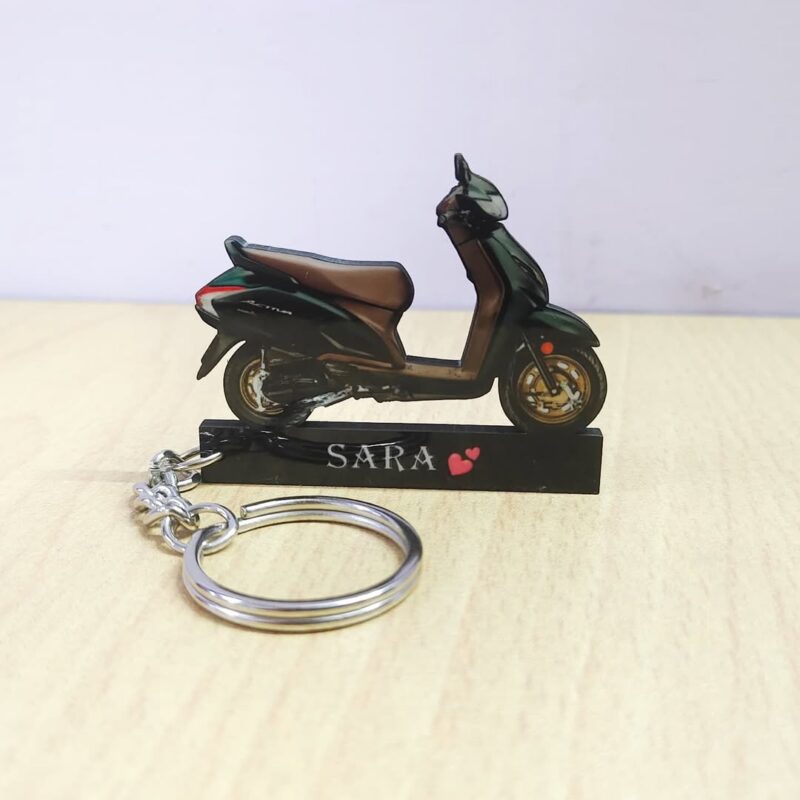 Customized Honda Activa Mat Marshal Green Metallic Colorful Scooter Shape Gel Number Plate Keychain