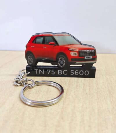 Customized Hyundai Venue Fiery Red Colorful Car Shape Gel Number Plate Keychain