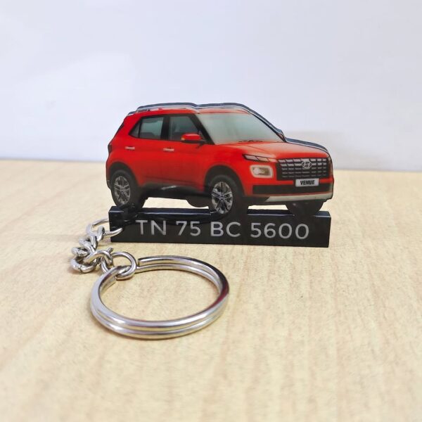 Customized Hyundai Venue Fiery Red Colorful Car Shape Gel Number Plate Keychain