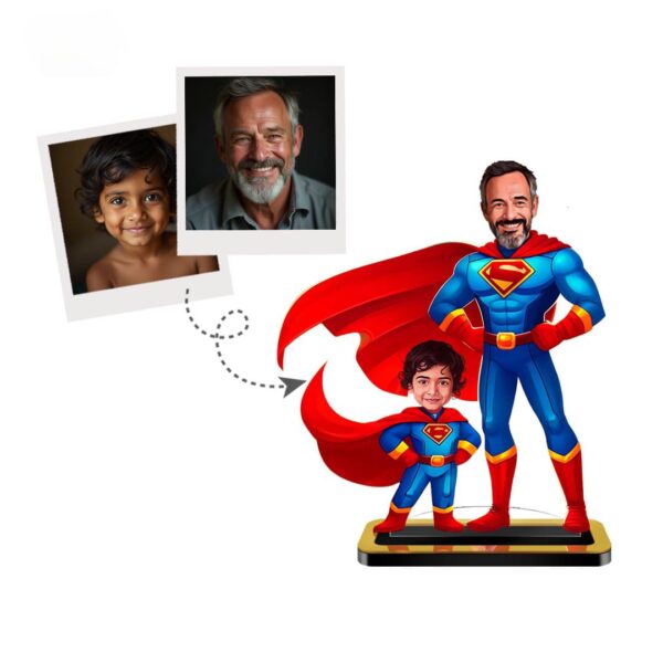 Customized Mini Me Dad And Son Superman Superhero Caricature