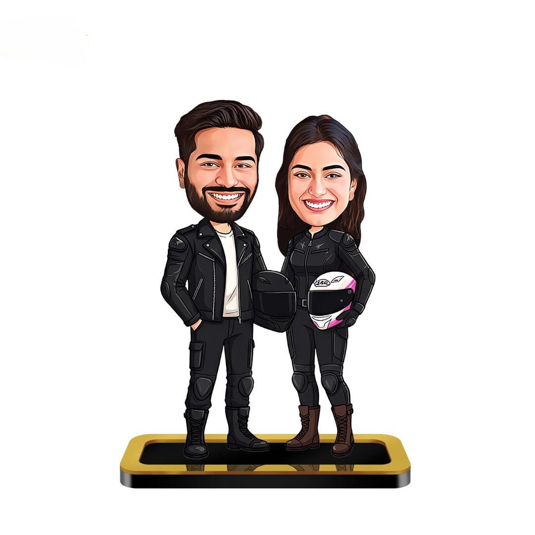 Personalized Mini Me Rider Couple Caricature Personalized Mini Me Rider Couple Caricature